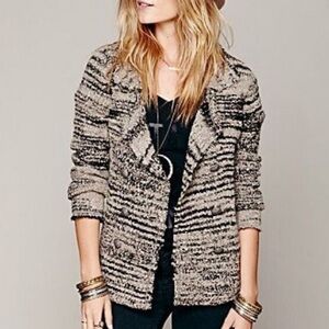 Free People Womens Large Fuzzy Wool Blend Knit Cardigan Sweater